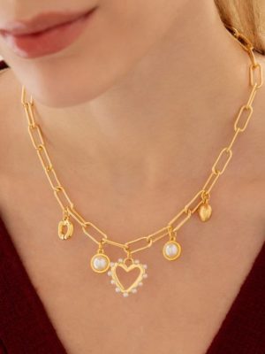 Collar Multicharms Corazón Perla + Aretes