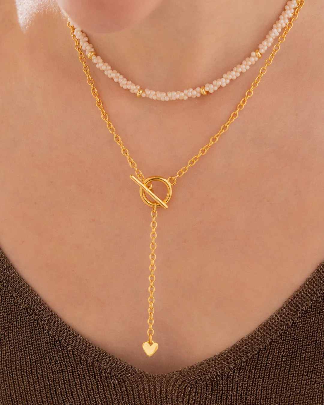 Set X2 Collar Corbatín Corazón perlado rosa - Imagen 2