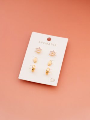 Set x3 Zarcillos flor rosada